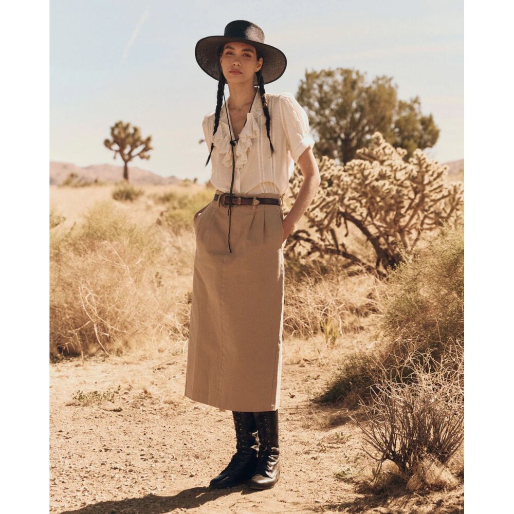 THE GREAT. Women's Pleated Column Midi Skirt size 28 NWT Desert Fatigue Khaki